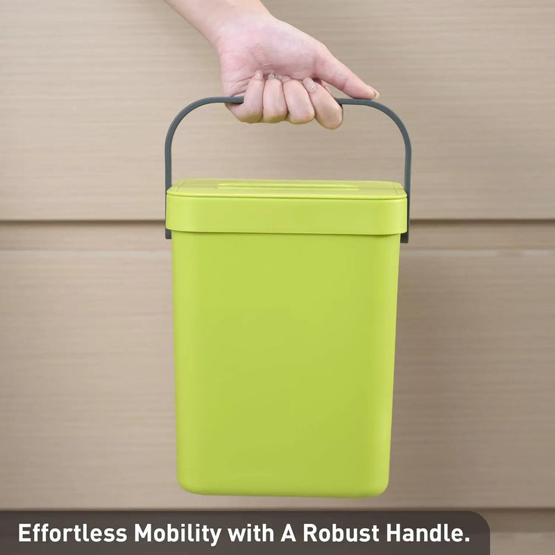 EKO Puro Wall-Mounted Trash Can with Lid, 1.32 Gal / 5L Hanging Trash Can, Small Kitchen Compost Bin for Counter Top, Mini Food Waste Bin (Green) by GreenHaven Gardens