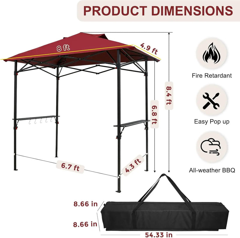 Outdoor Pop up Barbeque Grill Gazebo 8x5 with Carry Bag, Portable BBQ Canopy Tent with Handy Wired Shelf, Red by GreenHaven Gardens