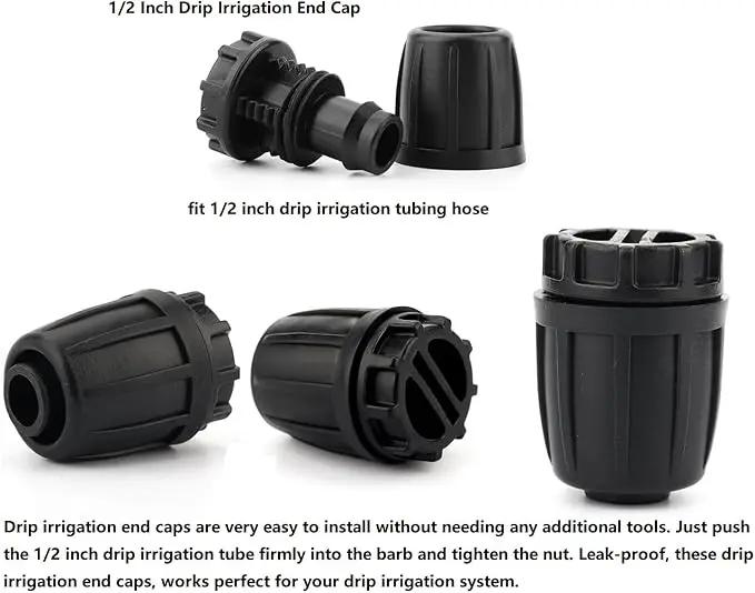 1/2 inch Drip Irrigation Fittings End Caps For (0.52" ID x 0.65" OD) 16mm Drip Irrigation Tubing Connectors End Plugs-10 Pack by GreenHaven Gardens