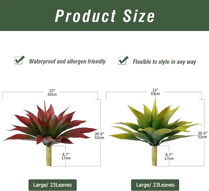 Artificial Agave Plants,Large UV Resistant Fake Agave Planters for Indoor and Outdoor Decorating Tropical Plant Succulents Greenery Indoor Decor (2Pack,22" Red) by GreenHaven Gardens