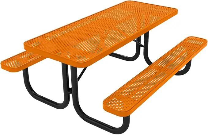 Coated Outdoor Furniture Heavy-Duty Portable Outdoor Picnic Table, Thermoplastic Coated Punched Steel Commercial-Grade Patio Dining Furniture Made in America (6ft Rectangular, Textured Orange) by GreenHaven Gardens