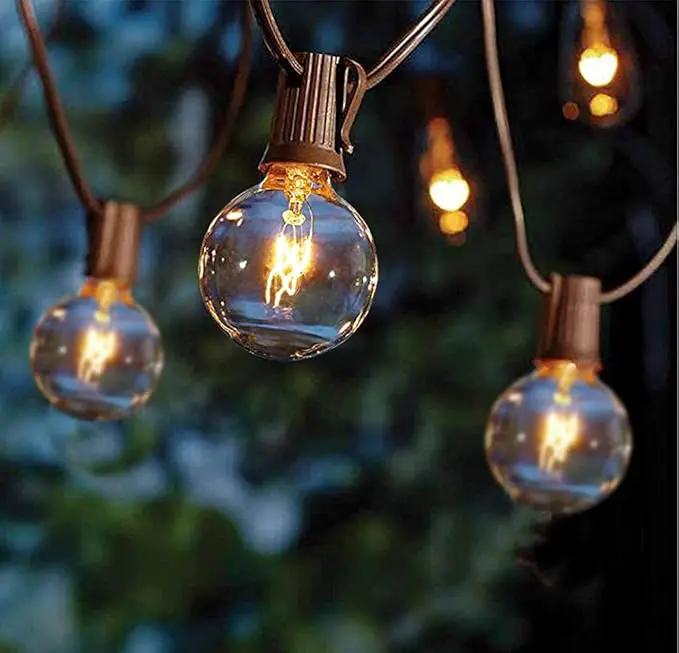 GOOTHY Outdoor String Lights, 25FT Hanging Patio Lights String with 27 G40 Clear Globe Bulbs (2 Spare), Connectable Globe String Lights for Indoor Outdoor Garden Commercial Decor, C7/E12 Base - Brown by GreenHaven Gardens