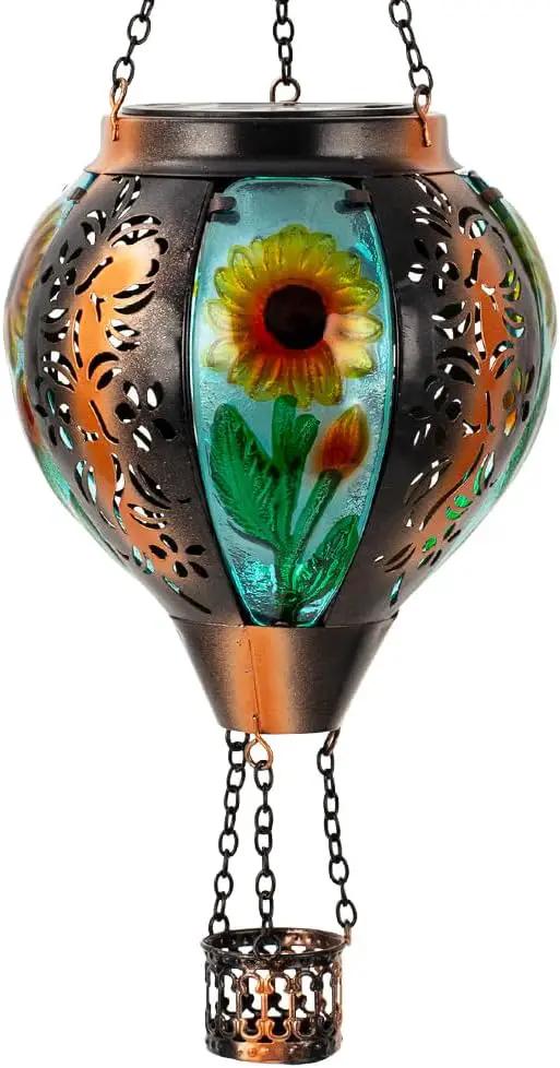 Starsoul Sunflowers Hot Air Balloon Solar Lantern Metal & Glass Solar Hot Air Balloon Hanging Garden Light Waterproof Outdoor Lantern for Patio Yard Party Decorations by GreenHaven Gardens