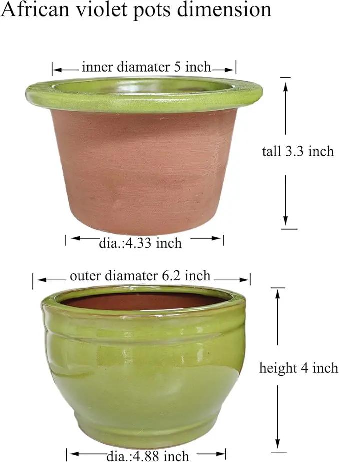 African Violet Pots Self Watering Round Ceramic Violet Pot (Green, 6 inch) by GreenHaven Gardens