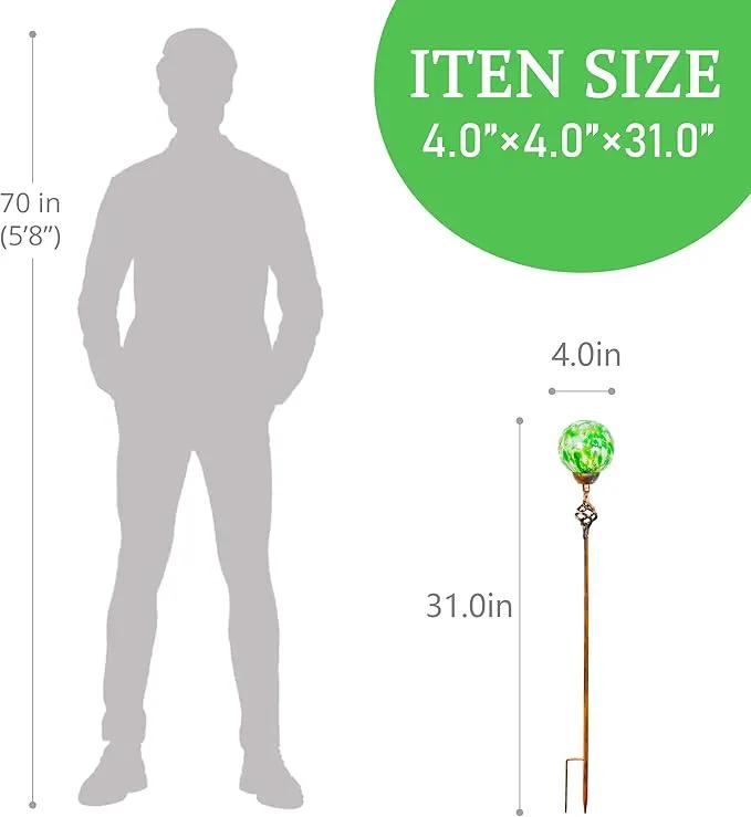 Garden Solar Lights, Decorative LED Honeycomb Glass Ball Garden Stake, Glass and Metal Outdoor Decoration, 4 x 31 Inch (Green) by GreenHaven Gardens