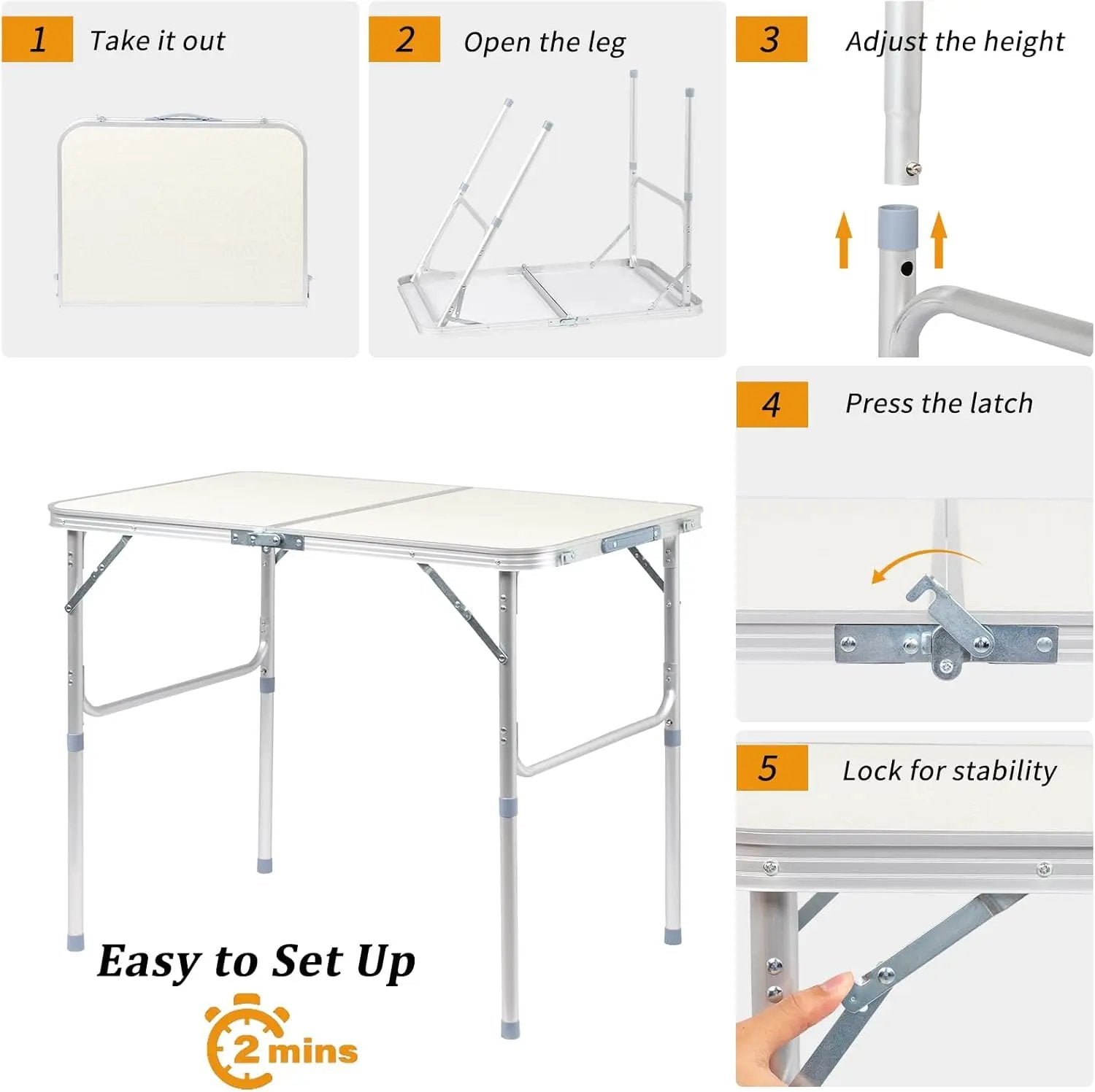 Outvita 3ft Portable Folding Camping Table, Outdoor Waterproof Adjustable Height Table, Aluminum Lightweight Suitcase Foldable Table for Picnic BBQ Beach Dining by GreenHaven Gardens