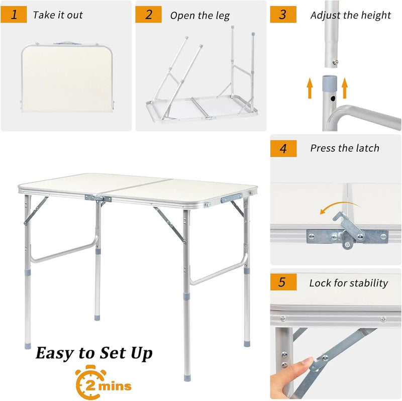 Outvita 3ft Portable Folding Camping Table, Outdoor Waterproof Adjustable Height Table, Aluminum Lightweight Suitcase Foldable Table for Picnic BBQ Beach Dining by GreenHaven Gardens