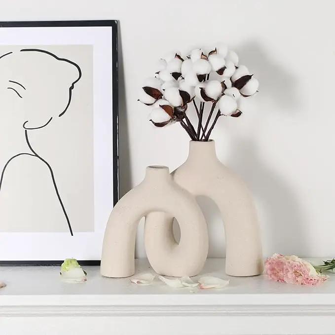 CEMABT Modern Nordic Boho Vase Set - Elegant Beige Matte Ceramic Home Decor for Living Room, Bookshelf, Mantel, Entryway Table & Console Décor | Shelf Decorations Gift by GreenHaven Gardens