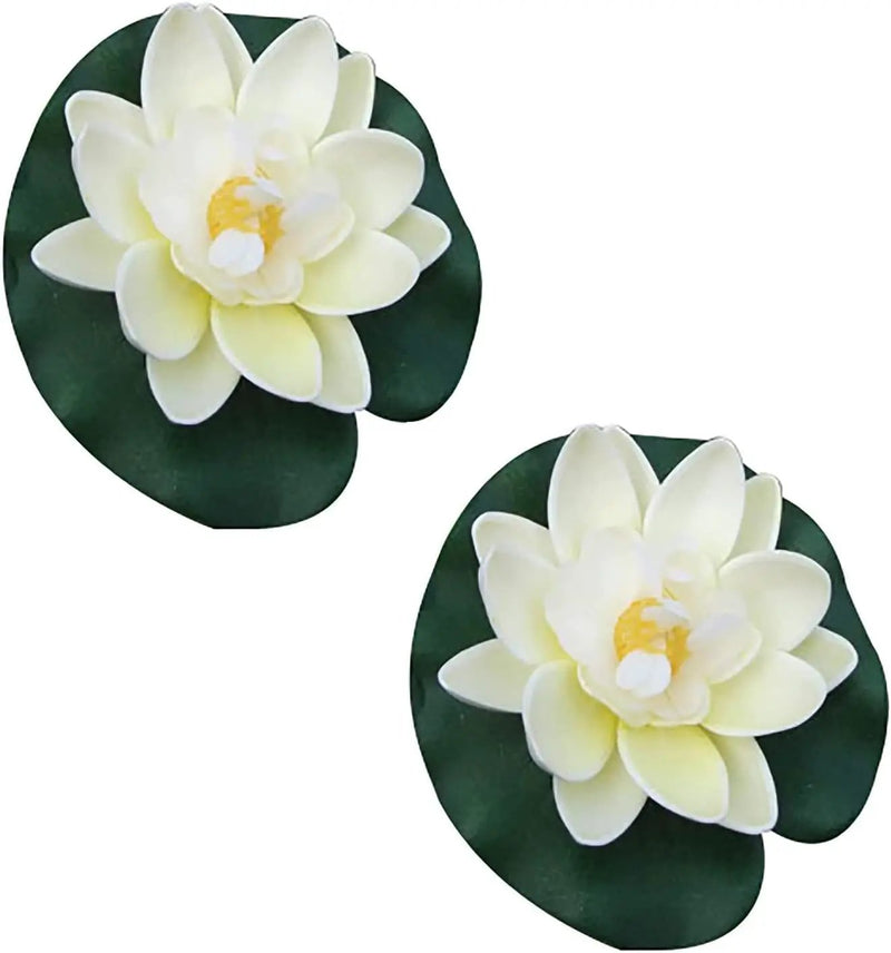 2Pcs White Artificial Floating Foam Lotus Flowers with Water Lily Pad Ornaments,Perfect for Patio Koi Pond Pool Aquarium Home Garden Wedding Party Holiday Decoration Water Gardens and Ponds by GreenHaven Gardens