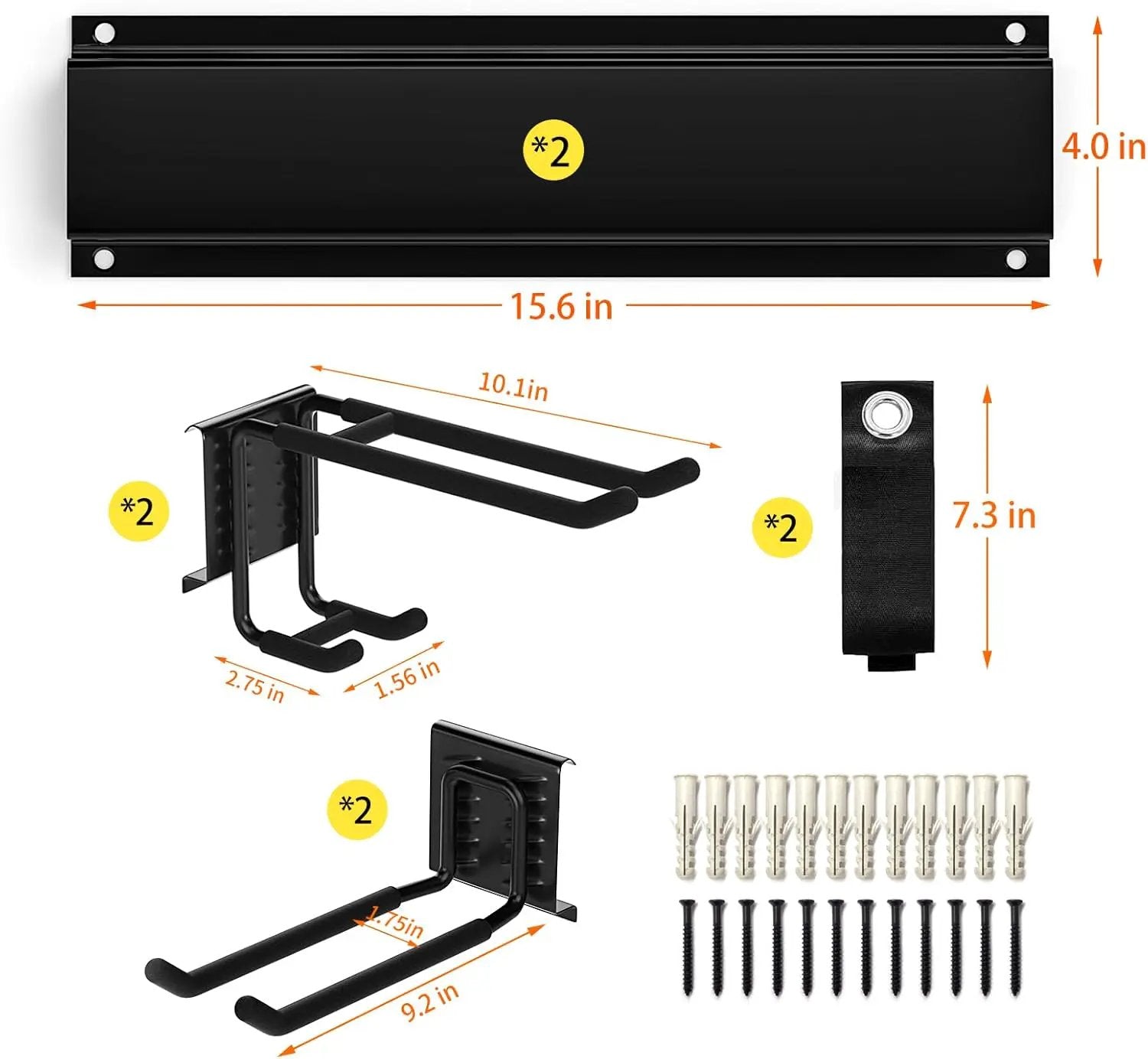 Garage Tool Organizer Wall Mount, Yard Garden Tool Organizer, Adjustable Tool Storage Rack with 4 Heavy Duty Steel Hooks, Max Load 200lbs Garage Organization, Black by GreenHaven Gardens