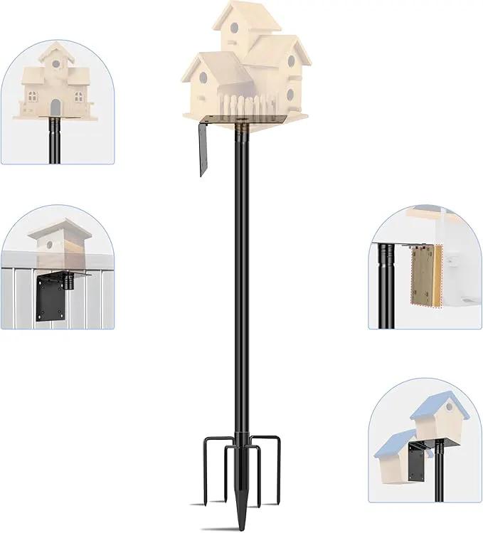 Ottsuls Bird Feeder Pole, 76 Inch Heavy Duty Bird House Pole Kit for Outdoors, with Wooden Board, 5-Prong Base Feeding Station for Wild Birds Watching, Adjustable Feeder Stand (House Not Included) by GreenHaven Gardens