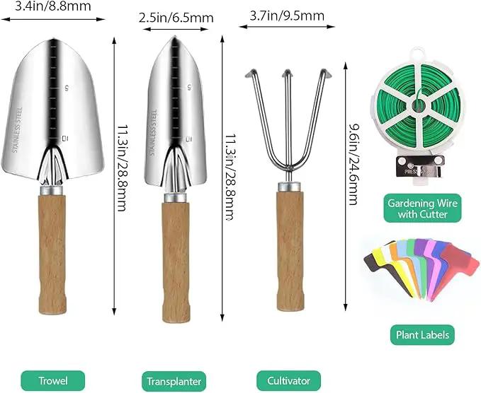 LeMotech Garden Tool Set, 3Pcs Stainless Steel Heavy Duty Gardening Kit Including Trowel Transplanter Cultivator Gardening Hand Tools with Beech Handle, Planting Tool for Women Men by GreenHaven Gardens