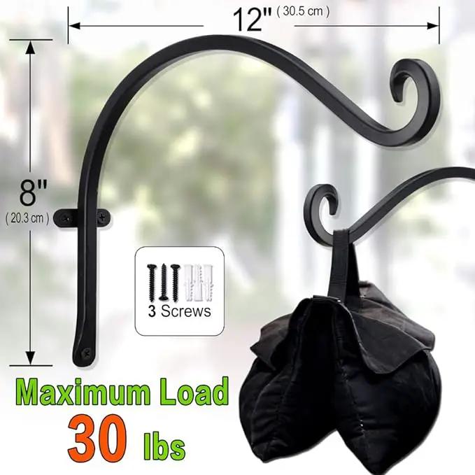 AJART Hanging Plant Hanger Outdoor: 12-Inch Bird Feeder Wall Hooks - Rust-Resistant Plant Bracket Hook for Hanging Flower Baskets by GreenHaven Gardens