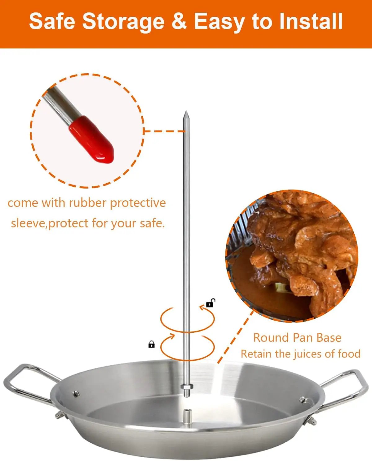 BBQ Vertical Skewer Pan Gyro Spit Stand for oven, Al Pastor Shawarma Skewer for Grill, El Pastor Hack for Tacos Al Pastor Chicken, Brazilian, Stainless Steel, with 8",10" and 12" stick by GreenHaven Gardens