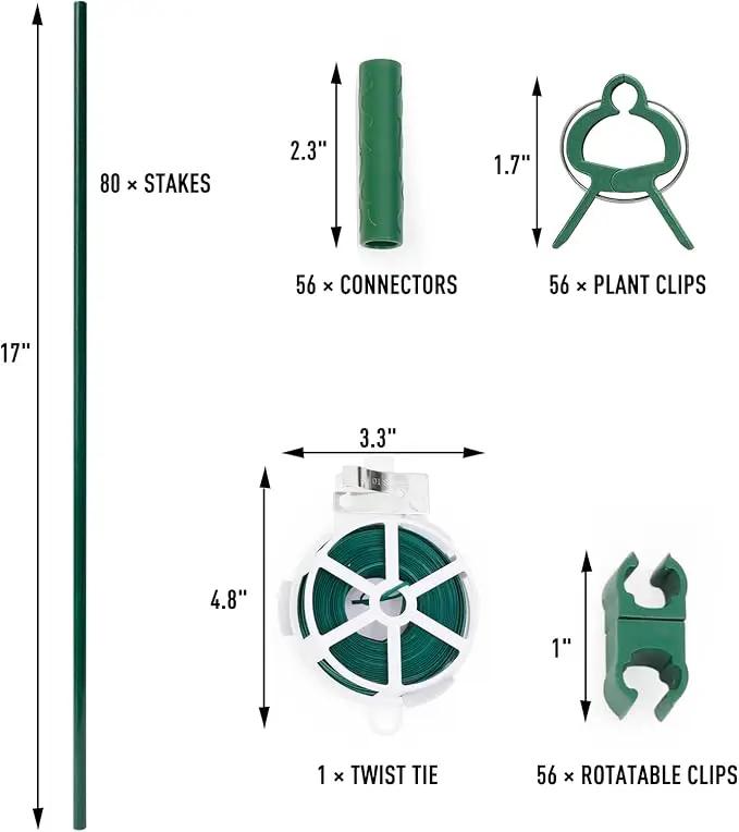 MAXPACE 249pcs Garden Stakes Kit: Includes 80 Sets of Fiberglass Plant Sticks Supports & Accessories for DIY 4ft, 5ft, 6ft, 7ft Stakes for Tomato, Vegetables, Indoor & Outdoor Gardening Supplies by GreenHaven Gardens