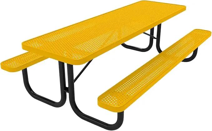 Coated Outdoor Furniture Heavy-Duty Portable Outdoor Picnic Table, Thermoplastic Coated Punched Steel Commercial-Grade Patio Dining Furniture Made in America (8ft Rectangular, Yellow) by GreenHaven Gardens