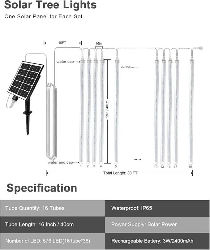 solar meteor shower lights outdoor, White by GreenHaven Gardens
