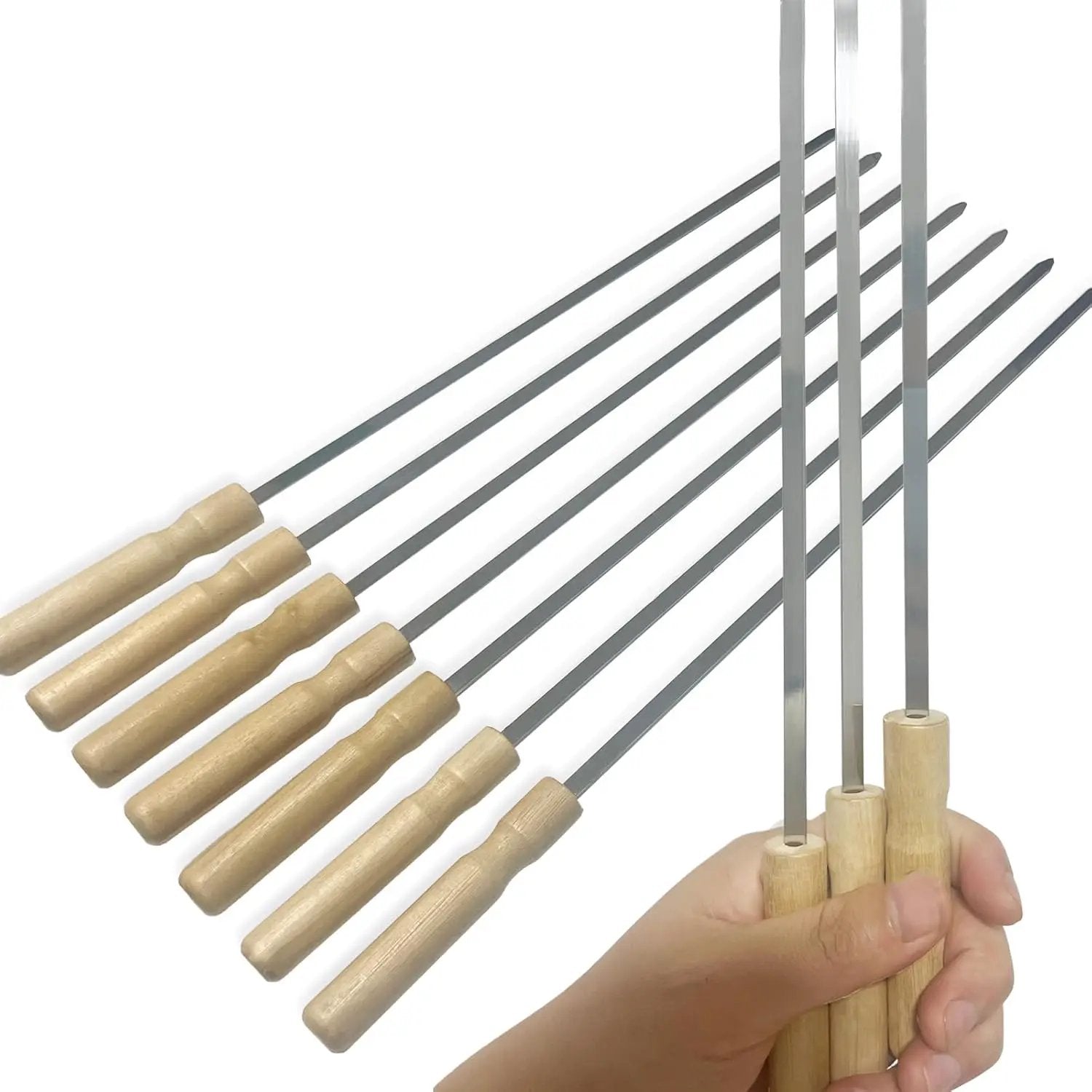 10 Pcs Kabob Skewers, 16IN Metal Skewers for Grilling, Premium Stainless Steel Flat Kebabs, with Wooden Handles Insulated Reusable BBQ Set by GreenHaven Gardens