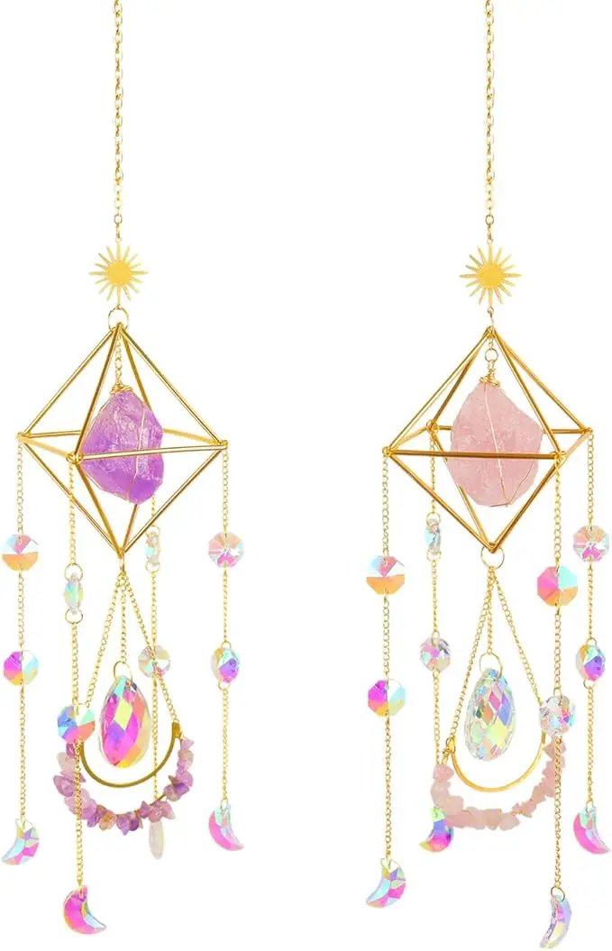 Suncatcher Amethyst Crystal Boho Decor, Spiritual, Purple Gemstone Sun Catcher Hanging for Windows, Rainbow Maker, Crystal Boho Hanging, Natural Stone (Amethsyt) by GreenHaven Gardens