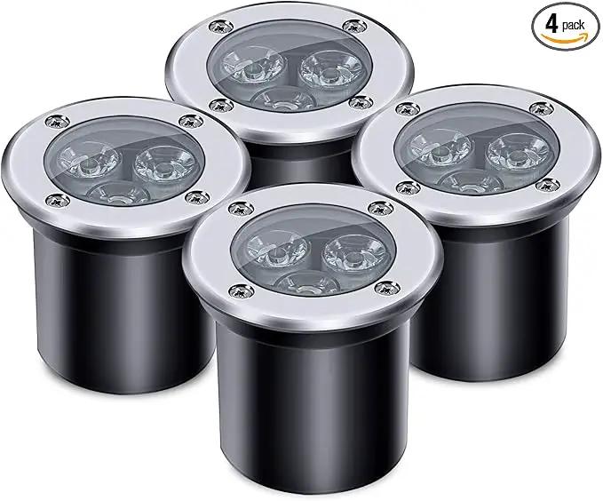 4 Pack 3w 12v Low Voltage In-ground Lights LED Landscape Light Waterproof IP67 Pathway Lights Outdoor spotlights Trees Flags for Garden,Yard,Tree (Warm White) by GreenHaven Gardens