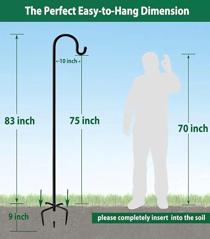 Artibear Adjustable Outdoor Shepherd Hook Stand with 5 Prong Base, 92 Inches Tall 3/5 in Thick, Shiny Black (2 Packs) by GreenHaven Gardens