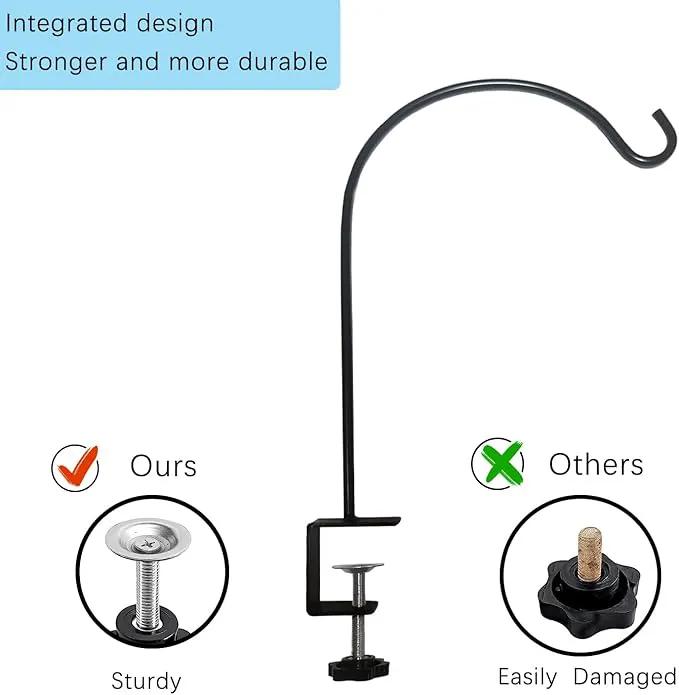 Deck Hook for Railing 4 Pack Deck Bird Feeder Pole with 2.2 Inch Strengthened Clamp for Hanging Bird Feeders, Lanterns, Wind Chimes, Flower and Plant Baskets by GreenHaven Gardens