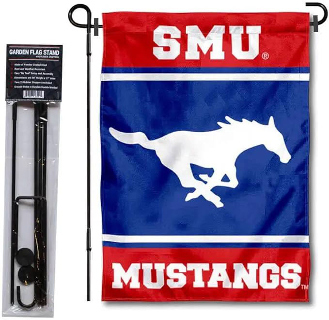 College Flags & Banners Co. Southern Methodist Mustangs Garden Flag with Stand Holder by GreenHaven Gardens
