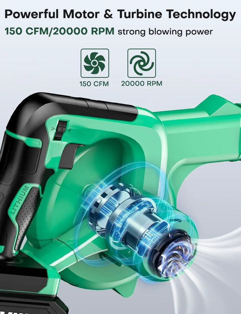 K I M O. Cordless Leaf Blower Vacuum Combo 4 IN 1, 3 Nozzles for Inflation & Compression,3 Modes & Variable Speed, 20000RPM 150MPH, 2000mAh Battery, Extended Tube, Mini Leaf Blowers for Lawn Care|Yard by GreenHaven Gardens
