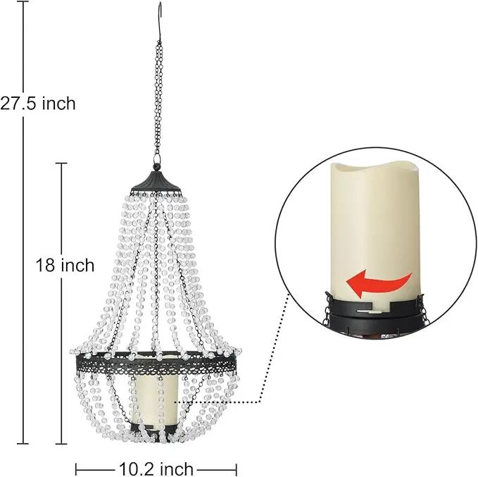 Hanging Candle Chandelier Outdoor, Battery Operated Clear Acrylic Beaded Chandelier with Flickering Led Candle Light S Hooks Modern Lantern for Garden Yard Patio Gazebo Room Indoor Decorations, 27”H by GreenHaven Gardens