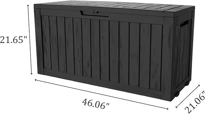 90 Gallon Lockable Resin Deck Box with Wheels, Waterproof & UV-Resistant Outdoor Storage Box for Outdoor Cushion Storage, Garden Tools & Pool Accessories Storage, Black by GreenHaven Gardens