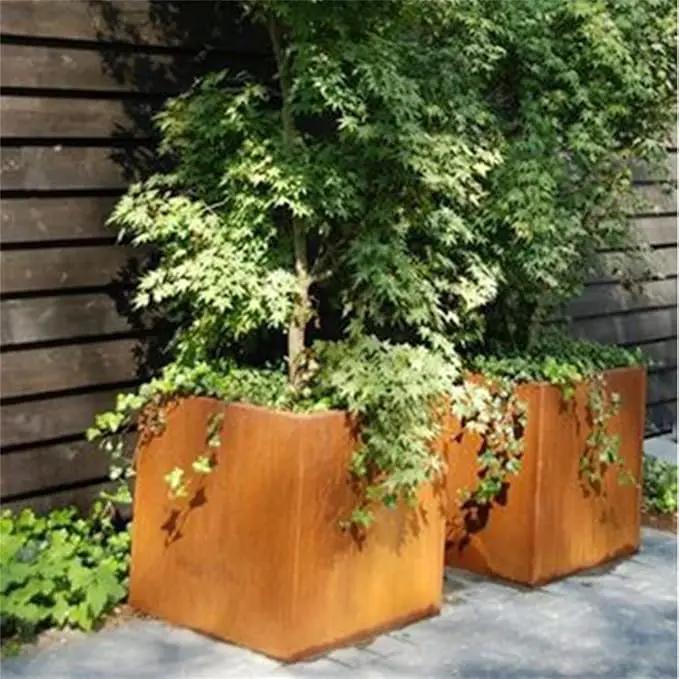 Corten Steel Planter Box Metal Outdoor Planter Large Square Cube Rustic Planter Pot Durable Antique Detached for Commercial Residential Tall Plant Patio Deck and Backyard 32 Inch by GreenHaven Gardens