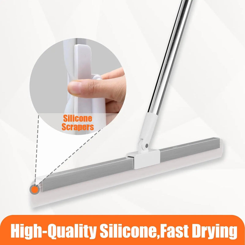 Floor Squeegee with 65" Long Handle, 180° Rotating Silicone Head, Pet Hair & Water Remover, Squeegee Broom for Shower, Tile, Garage, Concrete & Pool Cleaning by GreenHaven Gardens
