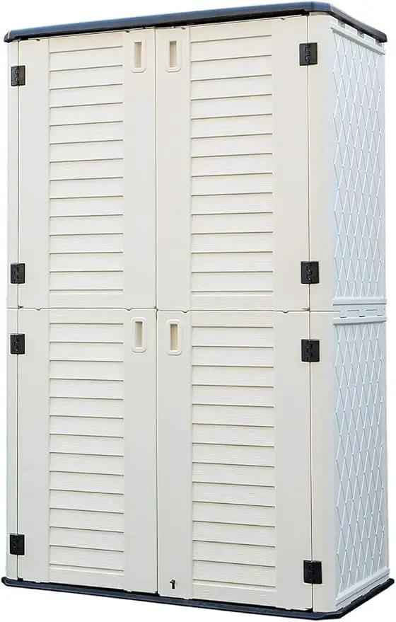 HOMSPARK Storage Shed Weather Resistance, Multi-Purpose Outdoor Storage Cabinet for Backyards and Patios, Horizontal Storage Shed for Lawnmower, Patio Accessories (White, Tall - 53 cu.ft) by GreenHaven Gardens