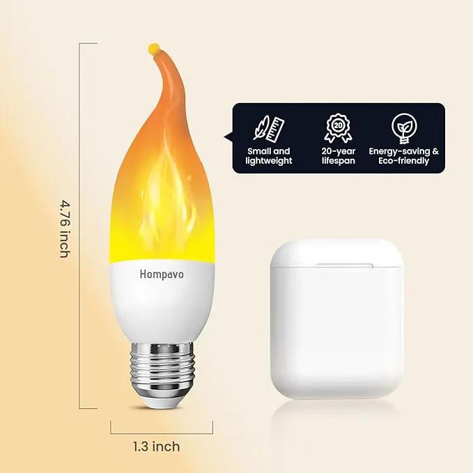 Hompavo Upgraded LED Flame Light Bulbs, 3 Modes Flickering Light Bulbs, E26 Chandelier Base Candle Fire Light Bulb for Halloween Christmas Party Porch Indoor & Outdoor Home Decoration - 2 Pack by GreenHaven Gardens