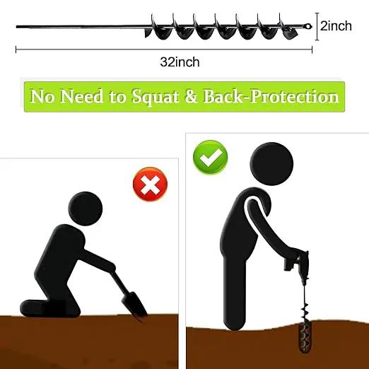 TCBWFY 2x32 Inch Auger Drill Bit for Planting - Long Handle Easy Planter Garden Auger - Bulb & Bedding Plant Augers - Post Hole Digger for 3/8”Hex Drive by GreenHaven Gardens