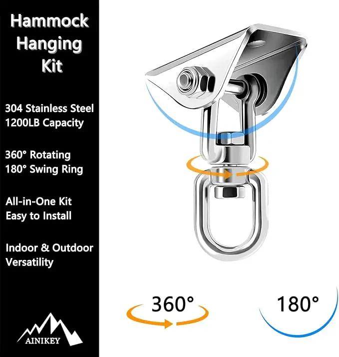 Heavy Duty Hammock Hanging Kit, 360° Rotating 1200 lb Swing Hangers for Hammock Chair Stand, Seat, Porch Swing, Yoga, Tree, Indoor Outdoor Hanging Hardware Sliver | Pack of 2 by GreenHaven Gardens