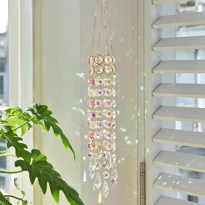 Hanging Window Garden Crystal Sun Catcher, Gold-Plated Sun Catcher for Indoor and Outdoor Decoration, Light Catcher, Party Crystals (AB Colour) by GreenHaven Gardens