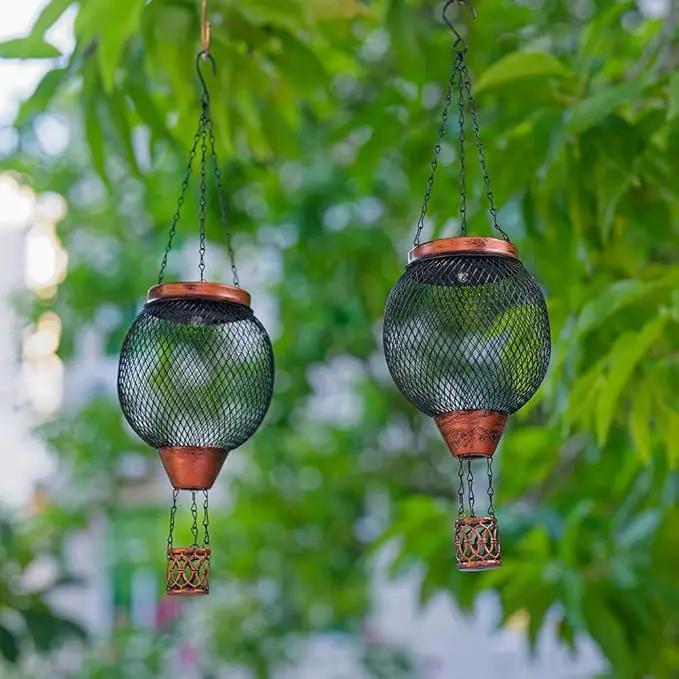 Starsoul 2 PC Cage Hot Air Balloon Solar Lantern with Flame Glass Outdoor Hanging Hot Air Balloon Solar Light Lamp Waterproof Garden Patio Yard Party Decorations by GreenHaven Gardens