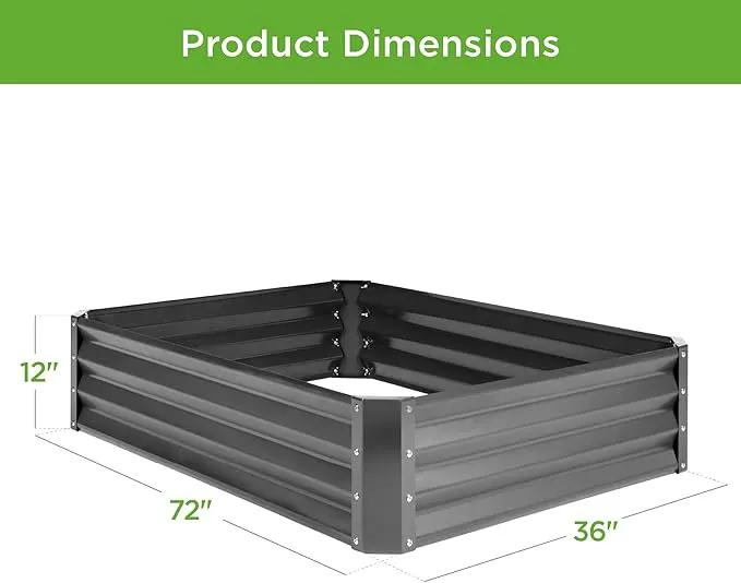 Best Choice Products 6x3x1ft Outdoor Metal Raised Garden Bed Box Vegetable Planter for Vegetables, Flowers, Herbs, and Succulents - Dark Gray by GreenHaven Gardens