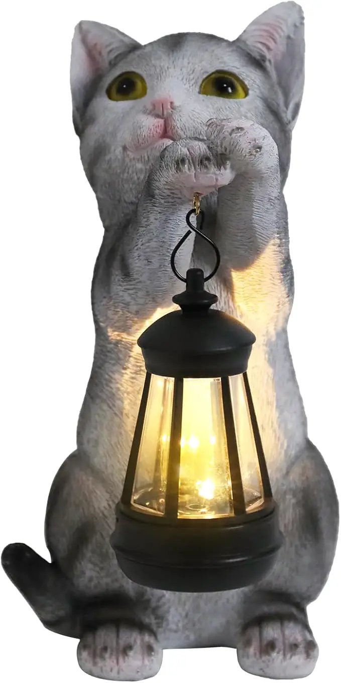 Afirst Solar Cat Statue Garden Decor, Outdoor Statue Decor with Solar Lantern Lovely Cat Figurine Patio Lawn Yard Art Ornaments Housewarming Gift by GreenHaven Gardens