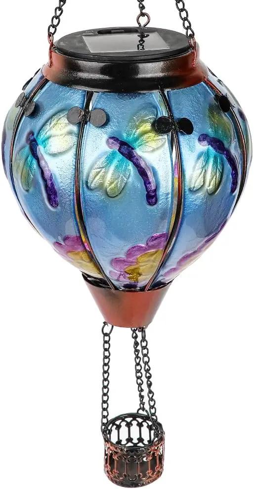 Hot Air Balloon Solar Lantern with Flickering Flame, Glass Hanging Garden Lights Outdoor Waterproof for Tree Yard Patio Mother's Day Gift, 18" H Dragonfly by GreenHaven Gardens