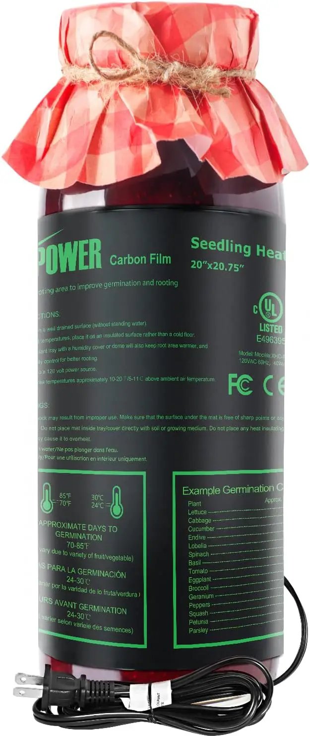 iPower 20” x 20.75” Seeding Heat Mat Upgraded Carbon Film Indoor Warm Hydroponic Plant Germination Starting Pad Durable Waterproof, 20" x 20.75", Black by GreenHaven Gardens