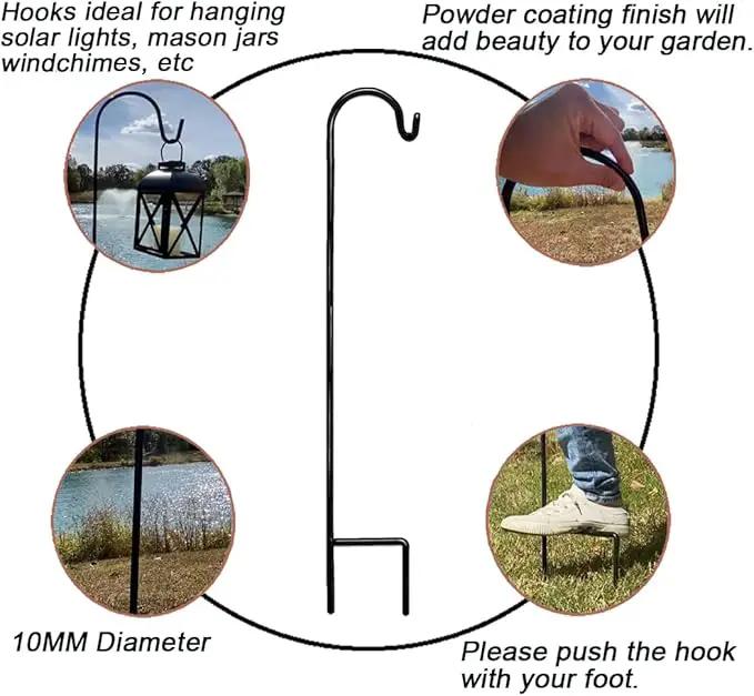 Ashman Black Shepherd Hook 48 Inch (2 Pack), 10MM Thick, Super Strong, Rust Resistant Steel Hook Ideal for Use at Weddings, Hanging Plant Baskets, Solar Lights, Lanterns, Bird Feeders. by GreenHaven Gardens