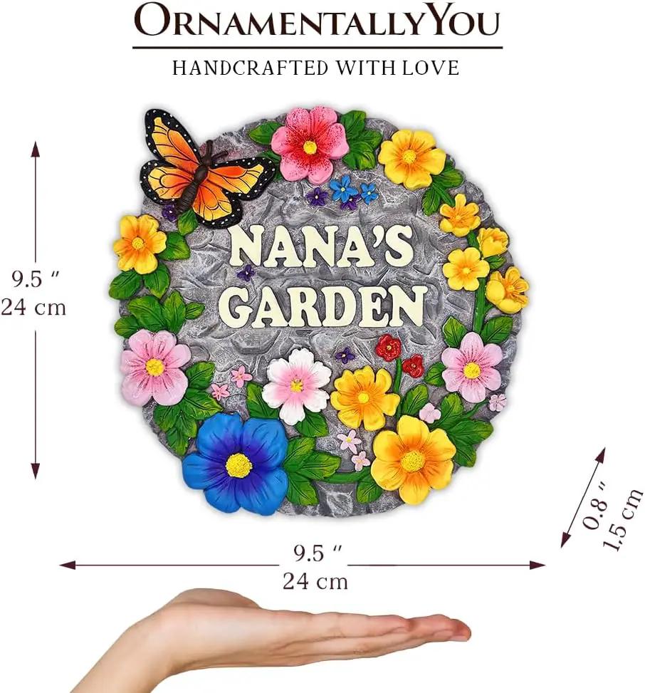 Elegant Resin Stepping Stone, Outdoor Garden Pathway Decoration (Nana’s Garden Floral Stepping Stone, 9.5" Decorative and Gift for Grandmother) by GreenHaven Gardens