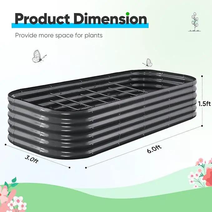 Quictent Galvanized Raised Garden Bed Kit, 6x3x1.5 ft Oval Metal Planter Box Tall for Vegetables Outdoor Backyard, Rubber Strip Edging Included, Dark Gray by GreenHaven Gardens