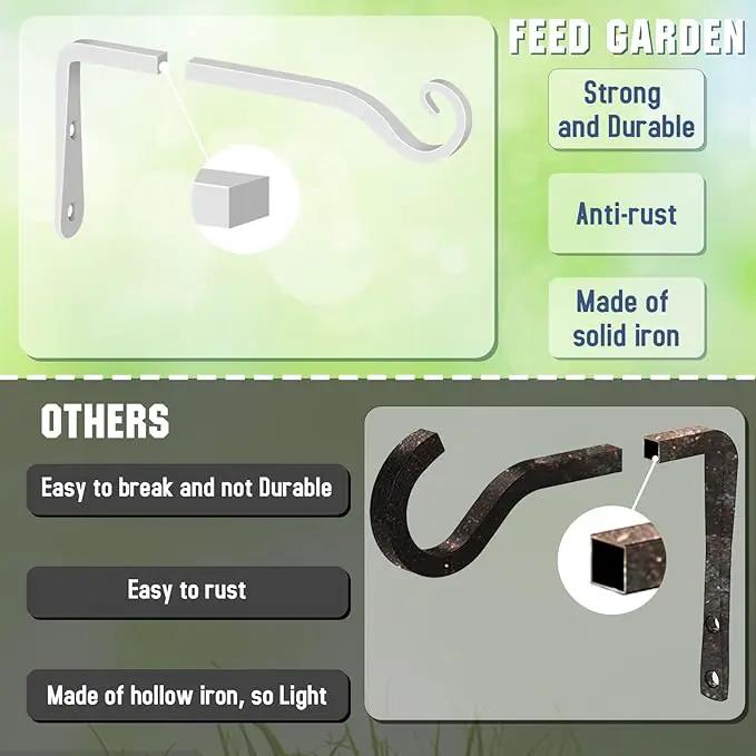 FEED GARDEN Hanging Plant Bracket 10 Inch 2 Pack, Hand-Forged Plant Hanger for Hanging Bird Feeders, Wind Chimes, Flower Baskets, Lanterns, Indoor/Outdoor Use, White by GreenHaven Gardens