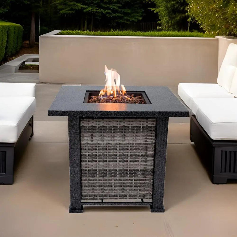 Adana Propane Fire Pit Table 28” Outdoor Firepit 50,000 BTU Firepits for Outside with Lava Rocks and Removable Lid Metal Fire Pit Outdoor Fireplace Propane Fire Pits for Outside CSA Certified by GreenHaven Gardens