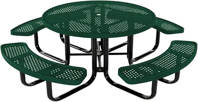 Coated Outdoor Furniture Heavy-Duty Portable Outdoor Kids Table with Umbrella Hole, Punched Steel Kids Picnic Table, Commercial-Grade, Made in America (46 In, Round, Childrens, Textured Green) by GreenHaven Gardens