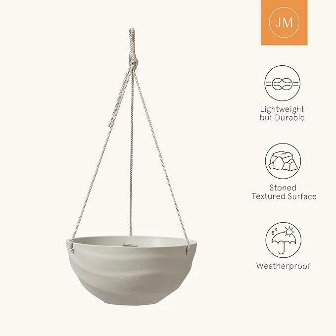 La Jolie Maison 10 Inch Hanging Planters for Indoor Plants, Outdoor Garden Planter Pots with Self-Watering Tray, Oatmeal, Set of 2 by GreenHaven Gardens