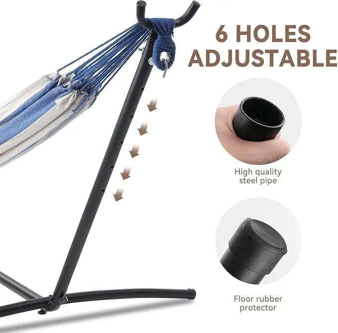 PNAEUT Double Hammocks with Stand for Outside, Portable Space Saving Heavy-Duty Steel Stand for Indoor Outdoor Patio with Carrying Bag, 450 lbs Capacity (Sky) by GreenHaven Gardens